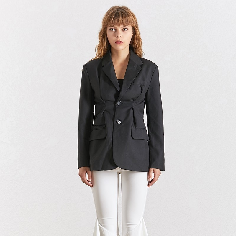 TWOTWINSTYLE-Ver-o-S-lidos-Blazer-Para-As-Mulheres-Bot-o-de-Lapela-Collar-Manga-Comprida