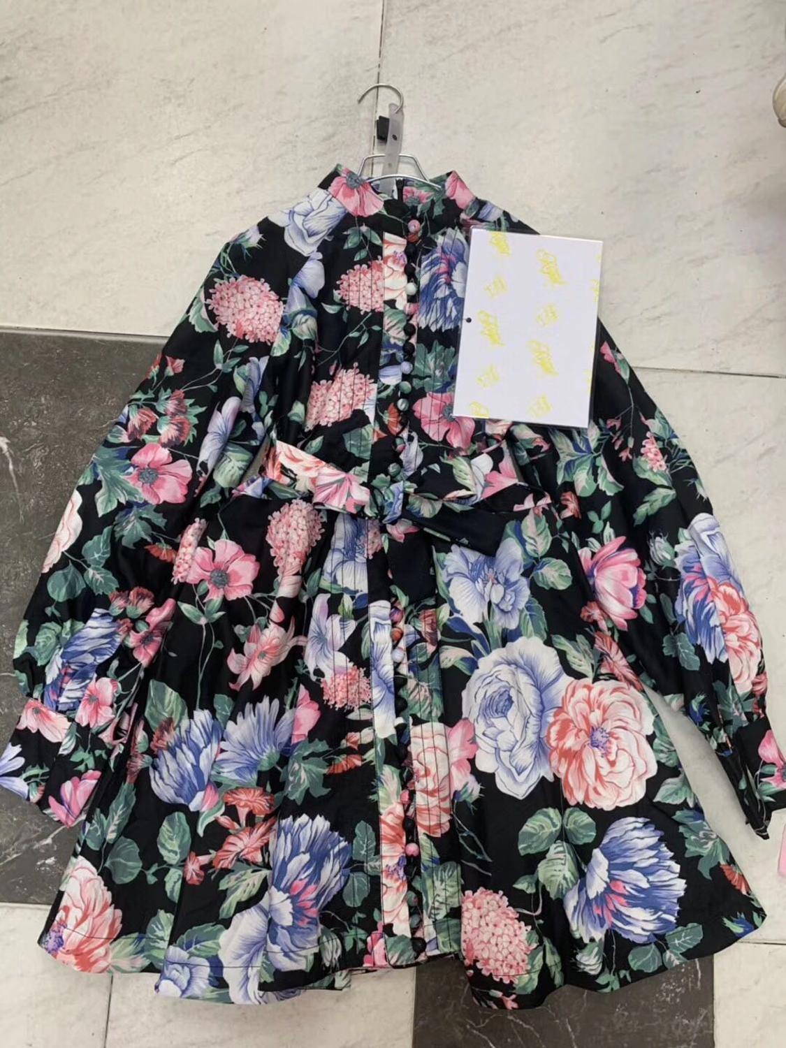 LIVIVIO-Floral-Print-Vintage-Mini-Dress-ZIM-2019-Autumn-Women-Dresses-Sash-Waisted-Long-Lantern