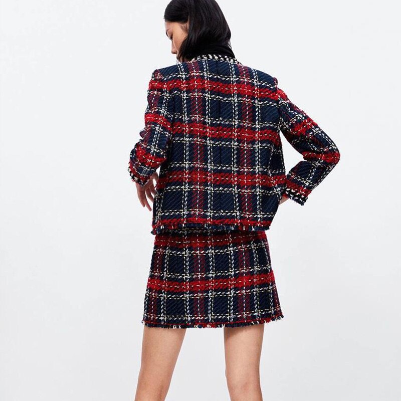 Manteau-de-veste-en-Tweed-carreaux-Vintage-pour-femmes-Mini-jupe-2-pi-ces-ensemble-de