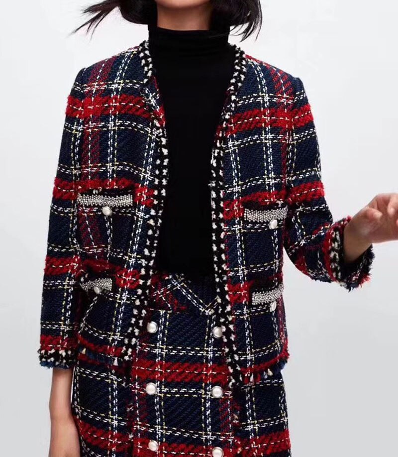 Manteau-de-veste-en-Tweed-carreaux-Vintage-pour-femmes-Mini-jupe-2-pi-ces-ensemble-de