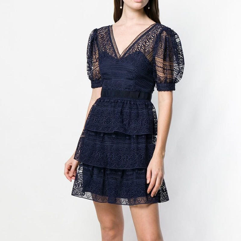Autoportrait-bleu-marine-brod-dentelle-robe-2019-t-nouvelles-femmes-Sexy-col-en-V-lanterne-manches