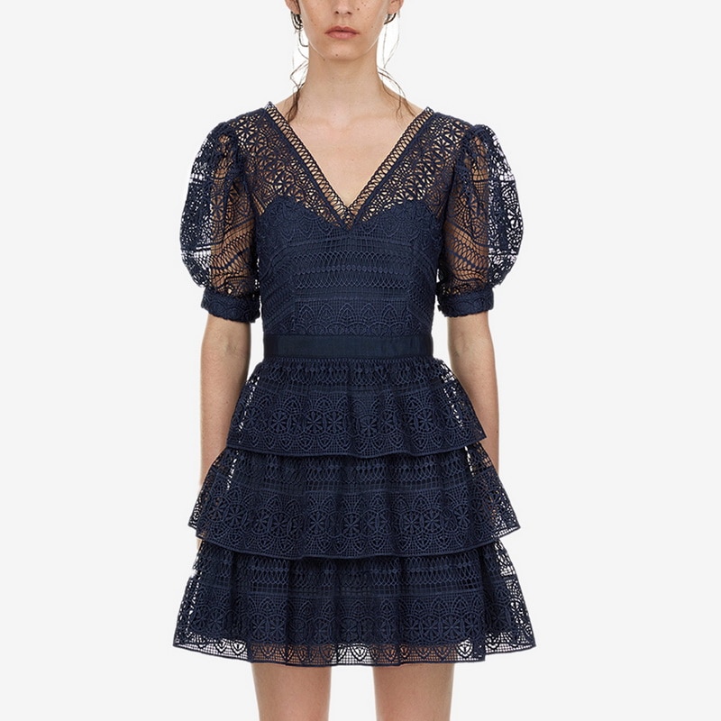 Autoportrait-bleu-marine-brod-dentelle-robe-2019-t-nouvelles-femmes-Sexy-col-en-V-lanterne-manches