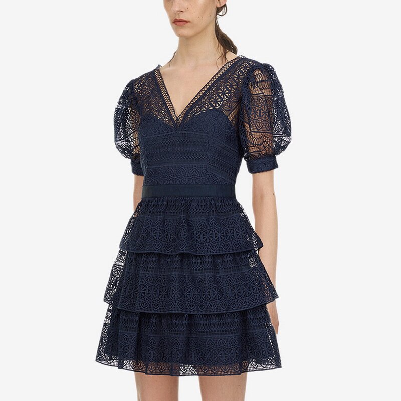 Autoportrait-bleu-marine-brod-dentelle-robe-2019-t-nouvelles-femmes-Sexy-col-en-V-lanterne-manches