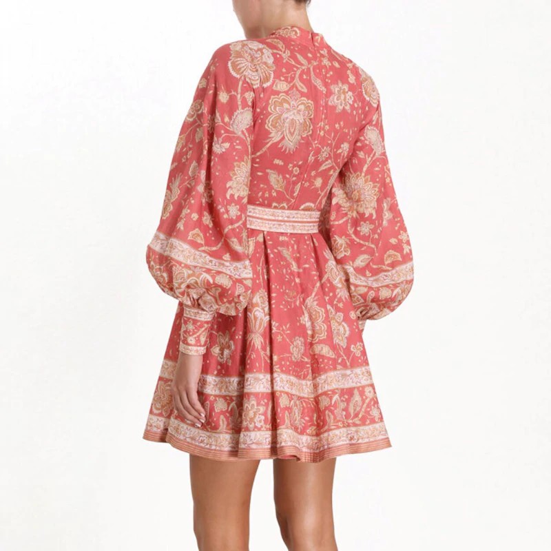 Robe Boutonnée Florale à Manches Lanternes GERO