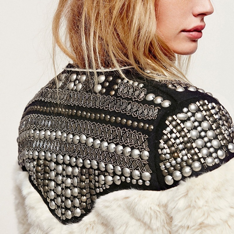TWOTWINSTYLE-Velo-Bras-o-Rivet-Para-As-Mulheres-da-Pele-Do-Falso-Patchwork-Manga-Comprida-Grosso