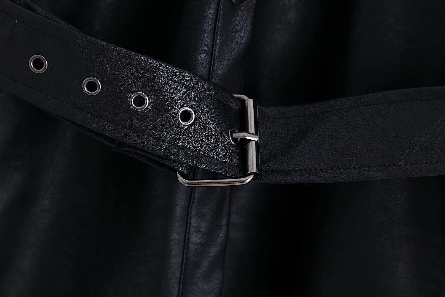 Veste-simili-cuir-ceinture-simple-boutonnage-Slim-veste-longue-femme-Streetwear-noir-bouton-manteau-coupe-vent