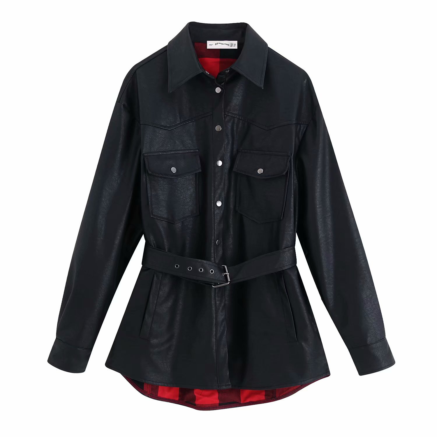 Veste-simili-cuir-ceinture-simple-boutonnage-Slim-veste-longue-femme-Streetwear-noir-bouton-manteau-coupe-vent