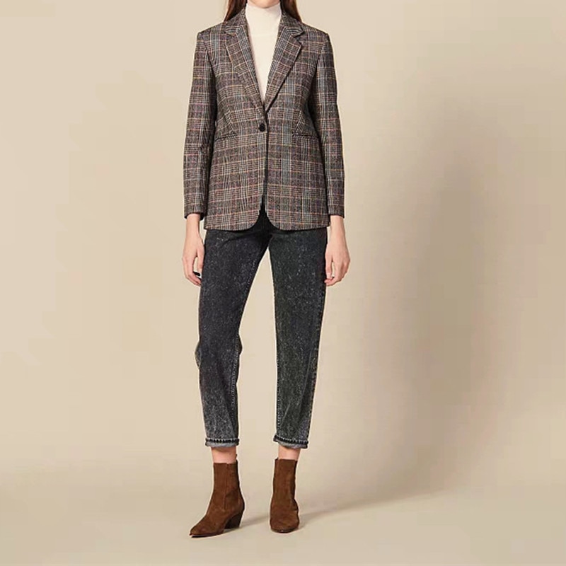 2019-nouveau-femmes-Plaid-costume-Blazer-bouton-unique-bureau-dame-veste-et-manteau-ou-automne-hiver