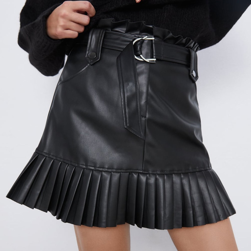 RR-Black-PU-Skirts-Women-Fashion-Faux-Leather-Skirt-Women-Elegant-Tie-Belt-Waist-Mini-Skirts