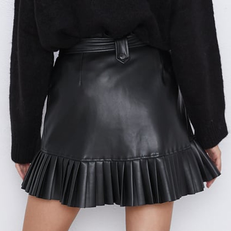 RR-Black-PU-Skirts-Women-Fashion-Faux-Leather-Skirt-Women-Elegant-Tie-Belt-Waist-Mini-Skirts