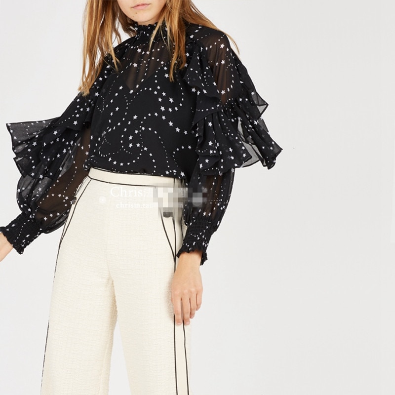 Chemisier-femme-noir-volants-automne-hiver-imprim-toiles-mousseline-de-soie-femmes-hauts-et-chemisiers