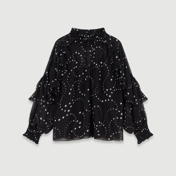 Chemisier-femme-noir-volants-automne-hiver-imprim-toiles-mousseline-de-soie-femmes-hauts-et-chemisiers