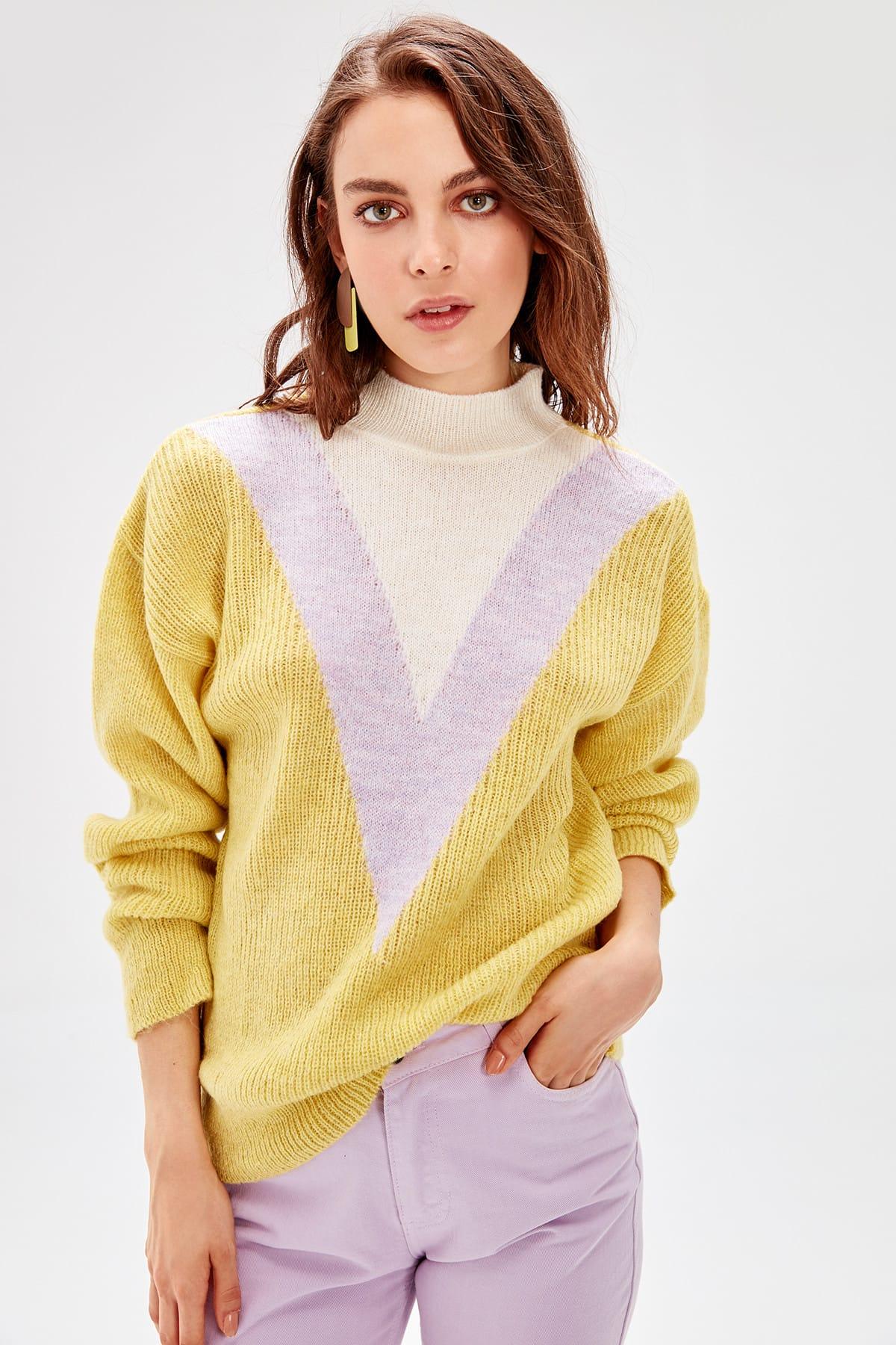 Pull-femmes-Trendyol-mod-le-jaune-pulls-col-roul-mod-le-deuxaw20za0058