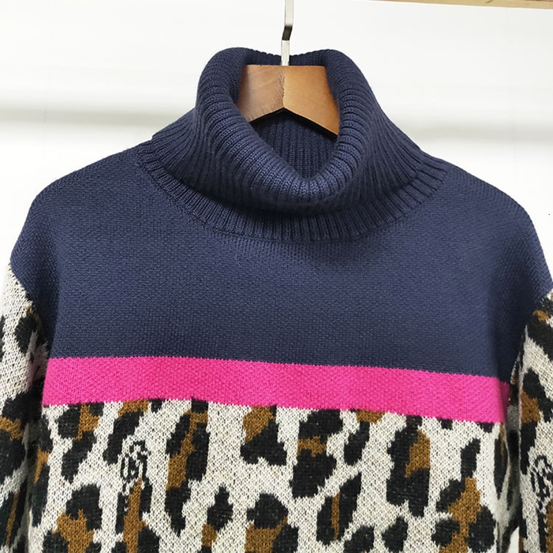 Deuxtwinstyle-Hit-couleur-l-opard-chandails-pour-femme-col-roul-manches-longues-tricot-grande-taille-femmes