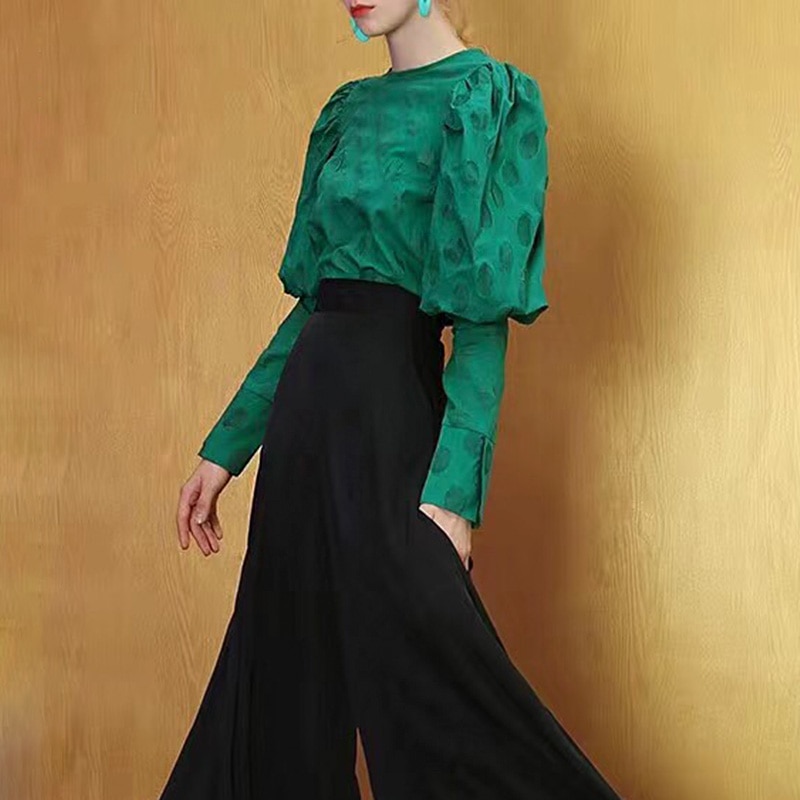 Deuxtwinstyle-pois-femmes-Blouse-lanterne-manches-longues-O-cou-chemises-femme-2019-automne-surdimensionn-mode-nouvelles