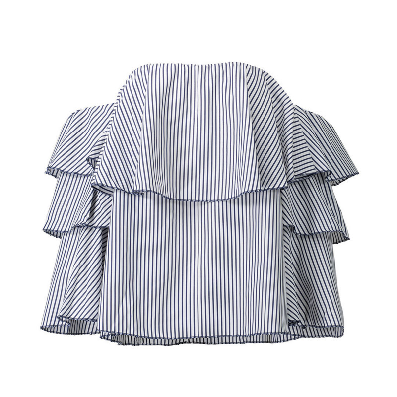 Femmes-Sexy-volants-Blouses-Slash-Cou-paule-Papillon-Manches-Longues-Casual-Tops-Chemises-Bleu-Blanc-Ray