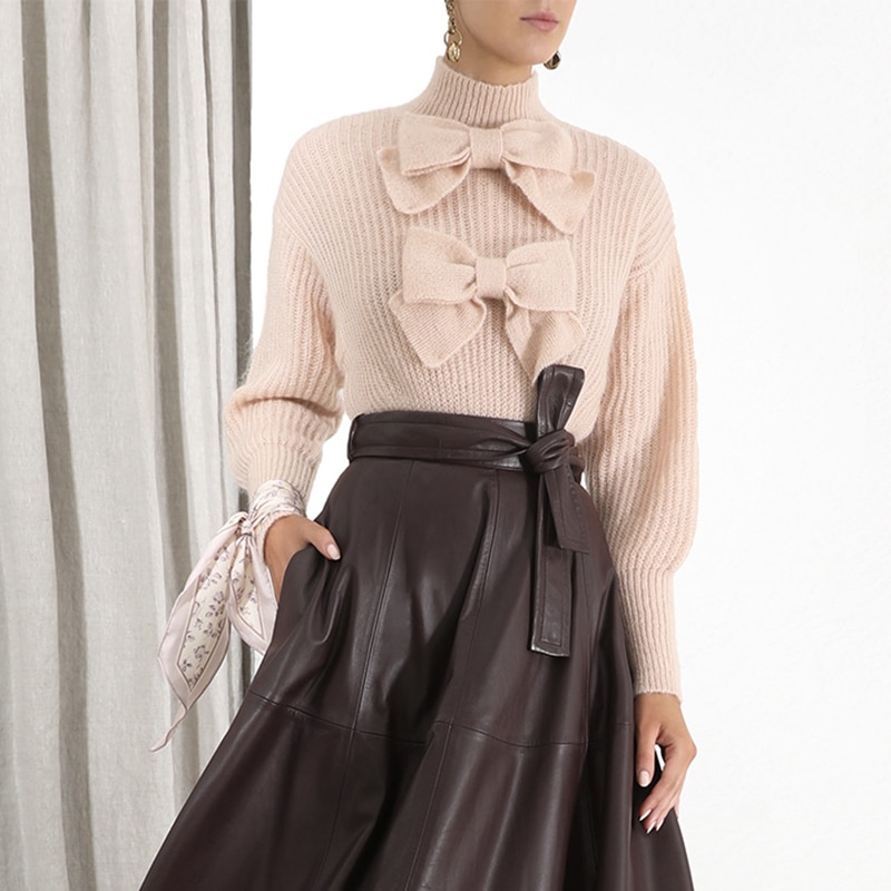 Deuxtwinstyle-l-gant-Bow-femmes-chandail-col-roul-lanterne-manches-solide-pulls-pulls-femme-2019-mode