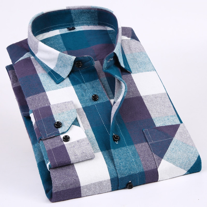 Men-s-Long-Sleeve-Flannel-Plaid-Shirt-100-Cotton-Spring-Festival-Autumn-Soft-Comfortable-Men-Social