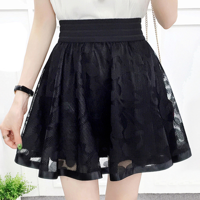 Nouveau-mode-femmes-filles-Style-Preppy-dentelle-taille-haute-d-t-printemps-gaze-noir-A-ligne