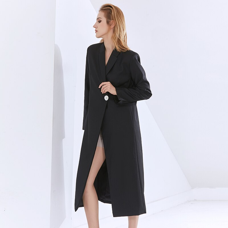 TWOTWINSTYLE-Blazer-noir-minimaliste-manches-longues-pour-femme-v-tement-f-minin-la-mode-collection-automne