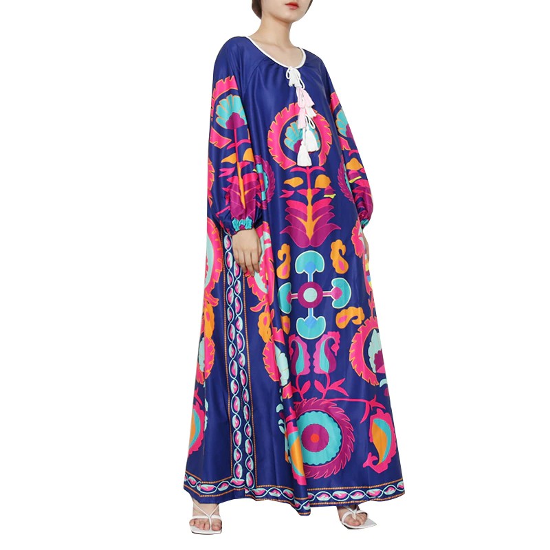 Maxi Robe Colorée Boho Oversize à Pompons 3 Coloris