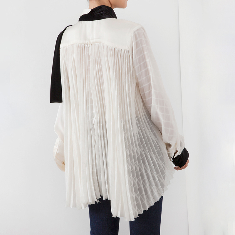 Deuxtwinstyle-Patchwork-Plaid-irr-guli-re-Blouses-femme-revers-col-manches-longues-Hit-couleur-pliss-e