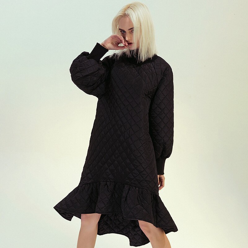 Deuxtwinstyle-Patchwork-volants-robes-pour-femme-col-montant-lanterne-manches-longues-taille-haute-robe-femmes-mode
