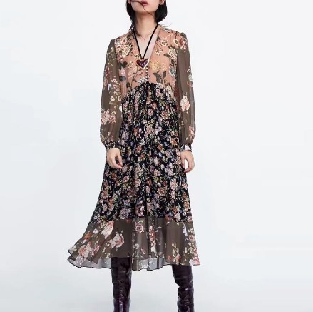 Robe Longue Bohème Noire Fleurie LLEGA