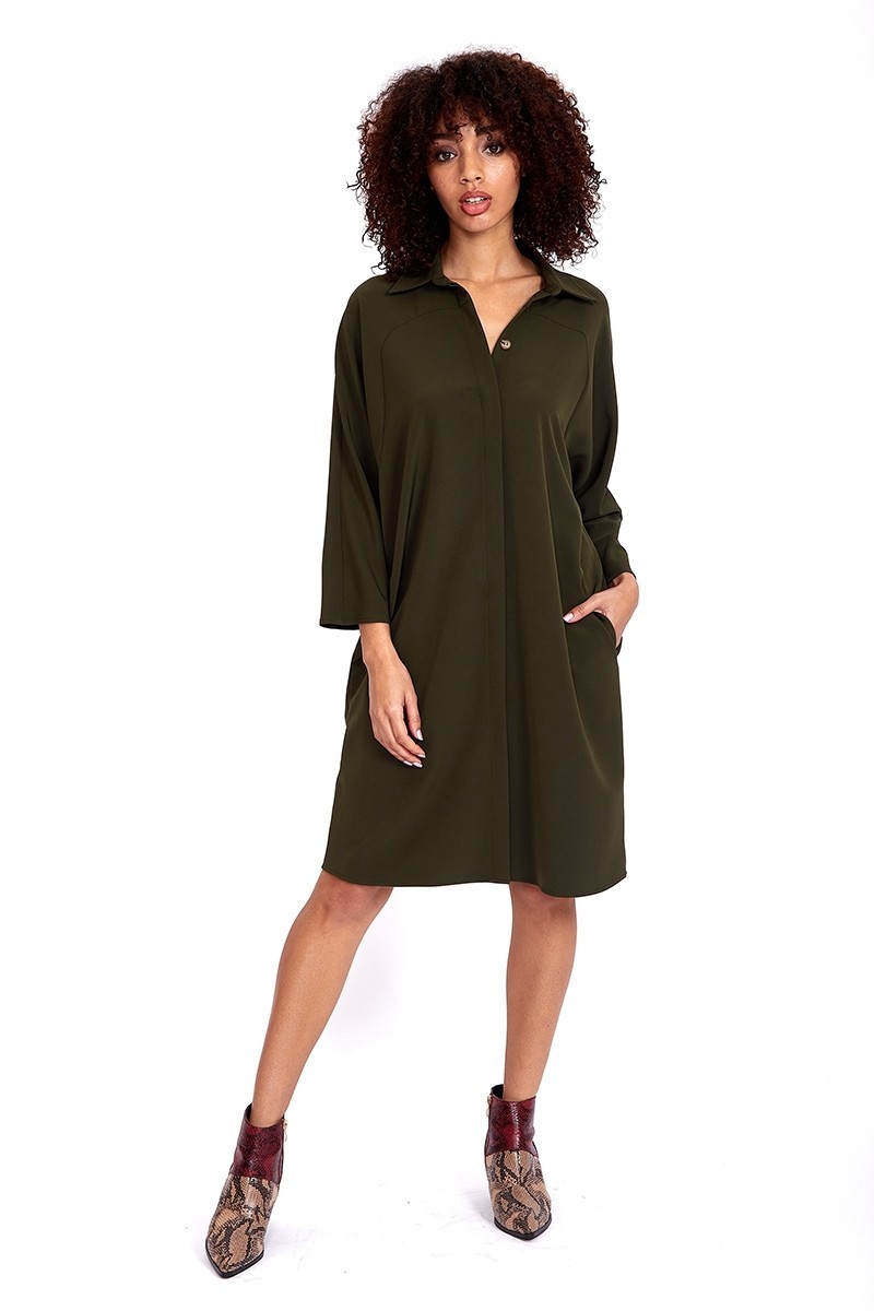 Robe Casual Loose Kaki à Poches NECK Robes/Robes courtes
