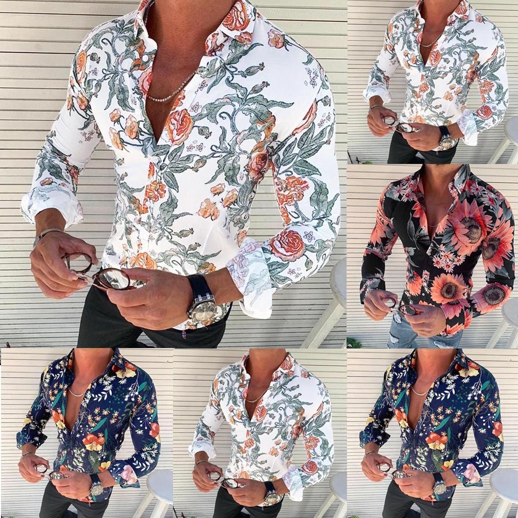 Hommes-chemises-fleurs-vacances-m-le-blouse-Hawaii-manches-longues-hauts-robe-sociale-d-contract-affaires