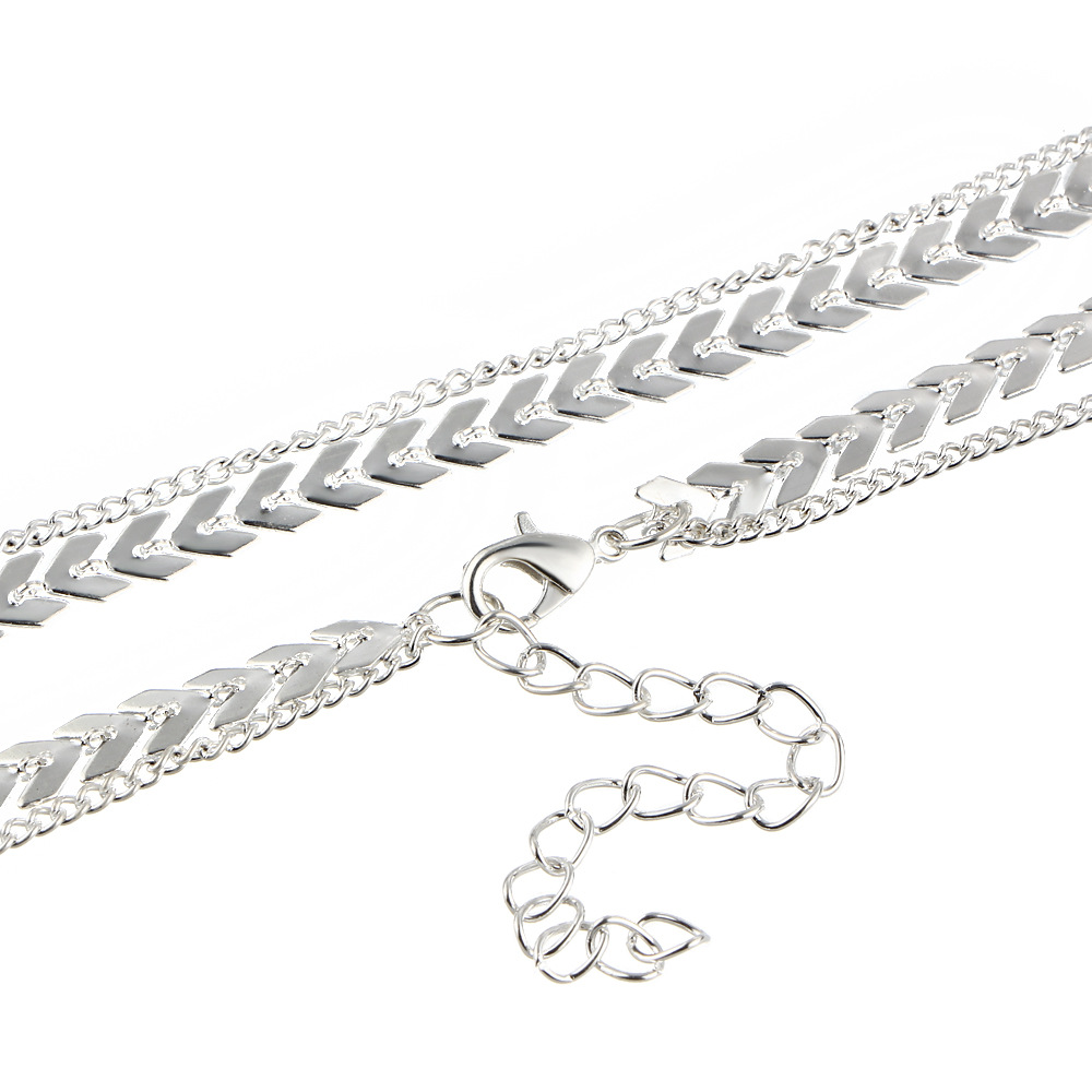 2018-Or-en-m-tal-de-Couleur-Deux-Couche-Choker-Colliers-Fishbone-Cha-ne-simple-bijoux