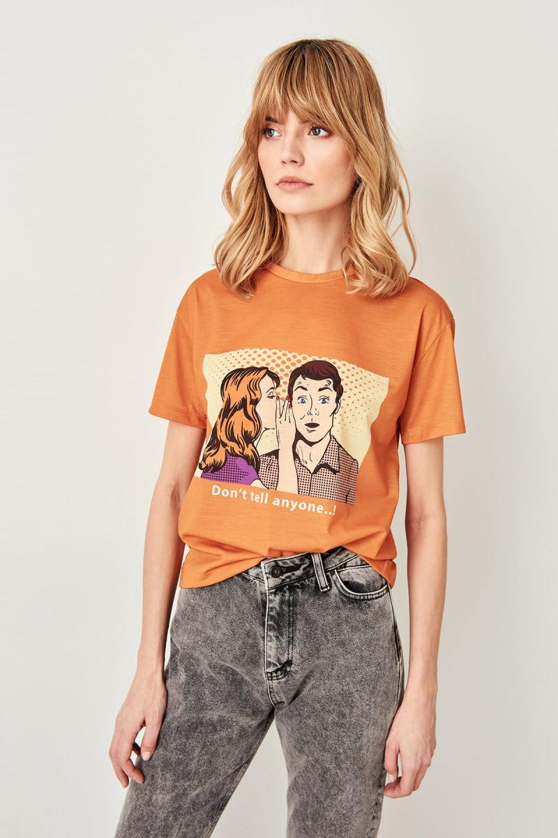 Trendyol-femmes-coton-t-shirts-moutarde-imprim-haut-tricot-pour-les-femmes-basique-T-Shirt-TWOSS19VG0126