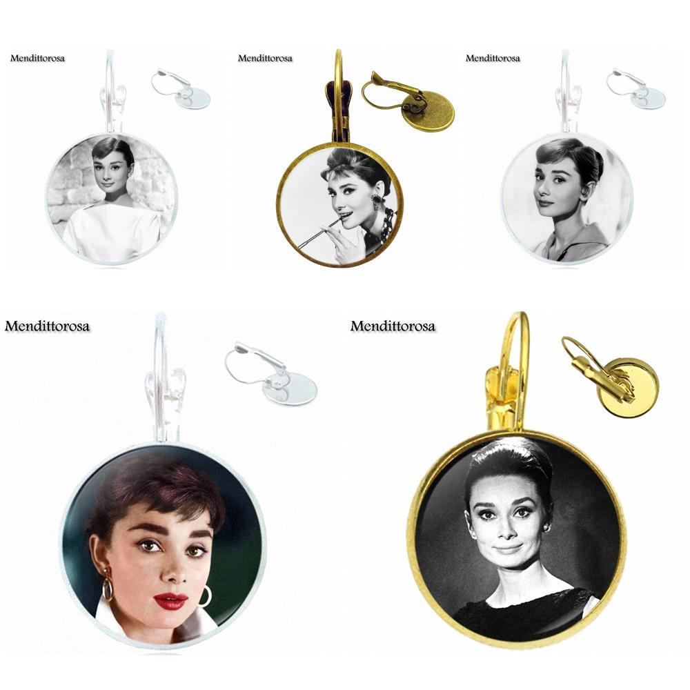 Pour-filles-cadeau-Audrey-Hepburn-verre-cristal-Bronze-argent-dor-Clip-oreille-crochet-boucles-d-oreille