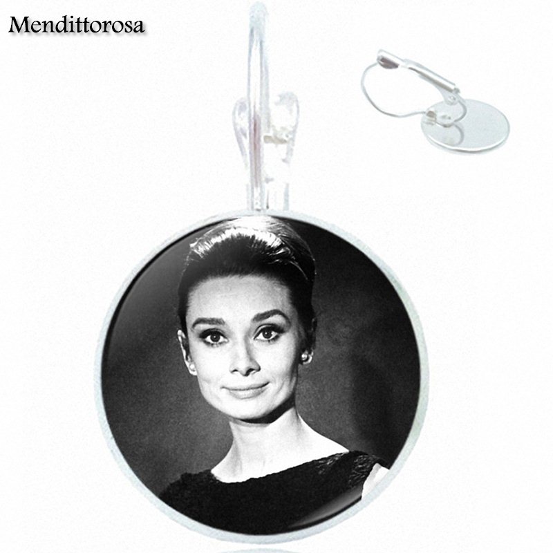 Pour-filles-cadeau-Audrey-Hepburn-verre-cristal-Bronze-argent-dor-Clip-oreille-crochet-boucles-d-oreille