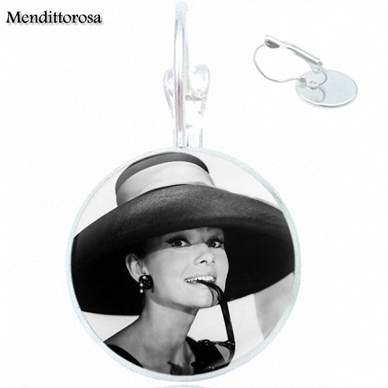 Pour-filles-cadeau-Audrey-Hepburn-verre-cristal-Bronze-argent-dor-Clip-oreille-crochet-boucles-d-oreille
