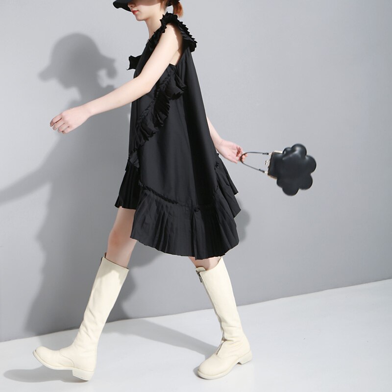 2020-Style-cor-en-femmes-t-solide-noir-sans-manches-robe-pliss-e-volants-cousu-dame