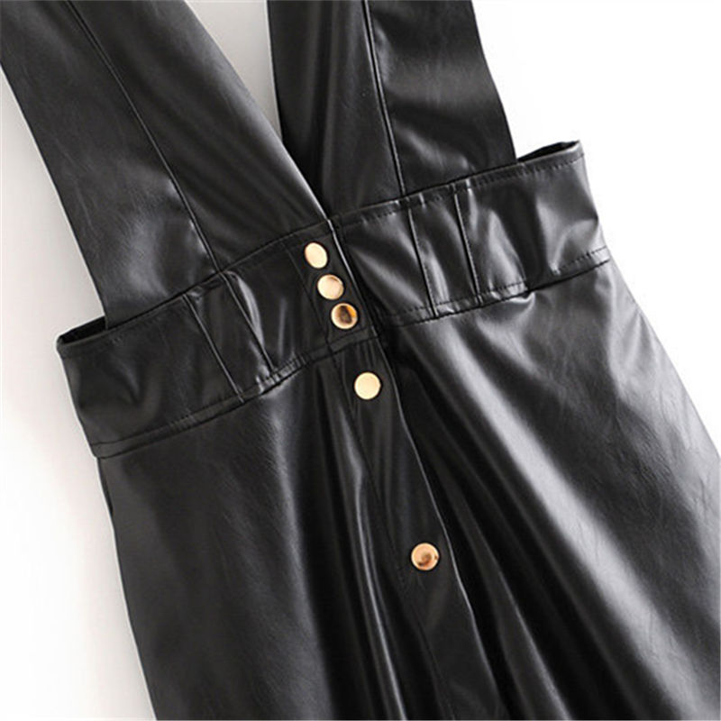 Femmes-hiver-noir-Faux-cuir-robe-Vintage-r-servoir-pliss-sans-bretelles-robe-de-soir-e