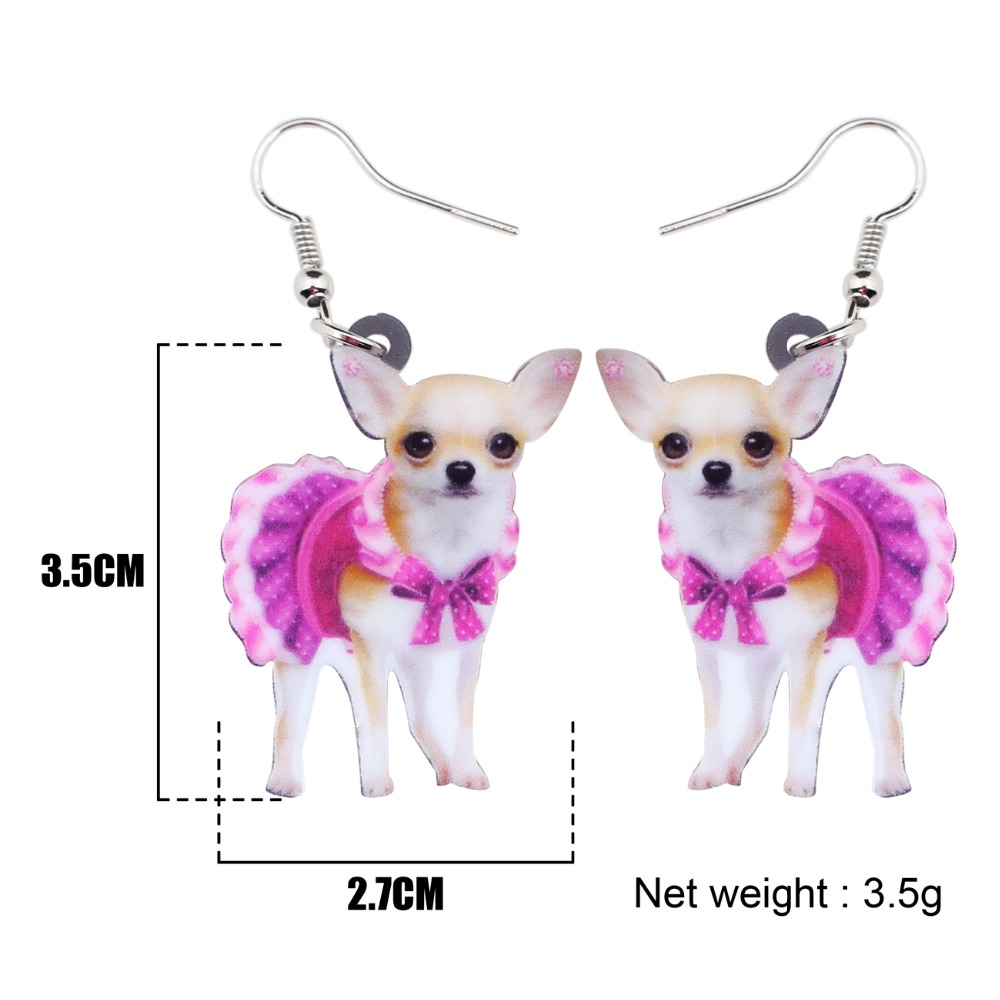 Bonsny-Acrylic-Pink-Dress-Chihuahua-Dog-Earrings-Big-Long-Dangle-Drop-Animal-Jewelry-For-Girls-Women