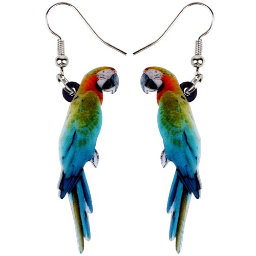 Bonsny-Acrylic-Colorful-Resting-Macaws-Parrot-Bird-Earrings-Big-Long-Dangle-Drop-Tropic-Animal-Jewelry-For