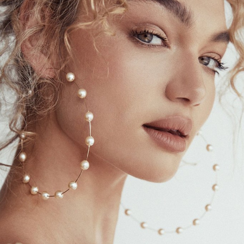 Women-Elegant-White-Black-Simulated-Pearls-Statement-Earrings-Big-Small-Circle-Round-Metal-Gold-Hoop-Earrings