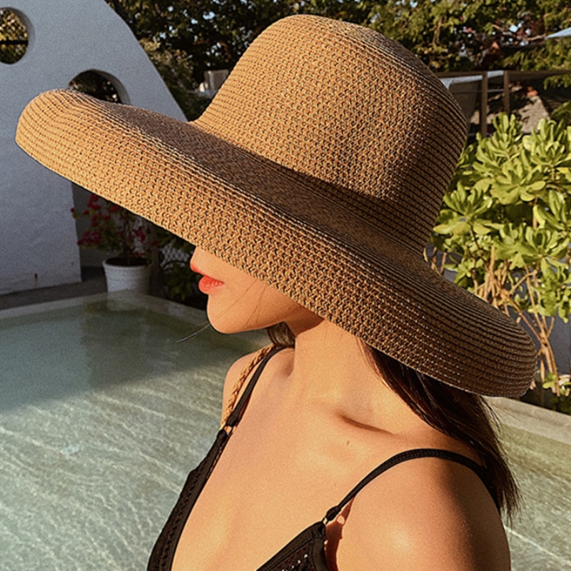 Chapeaux-de-soleil-pour-femmes-Uni-l-gant-chapeau-large-bord-chapeau-de-plage-en-paille