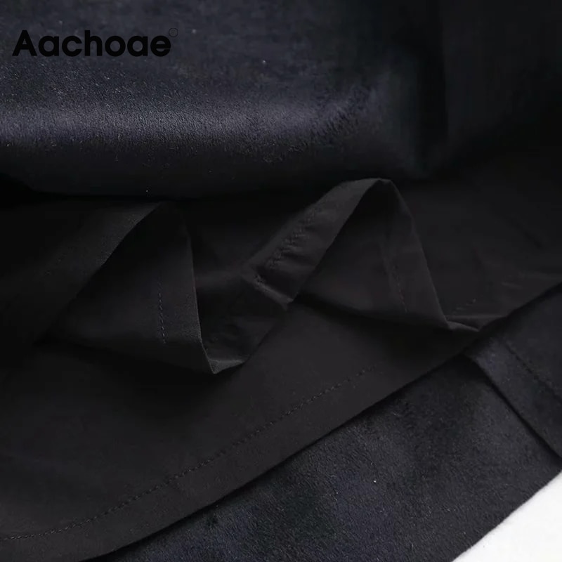 Aachoae-Chic-femmes-noir-PU-jupe-en-faux-cuir-avec-ceinture-taille-haute-dames-Mini-jupe