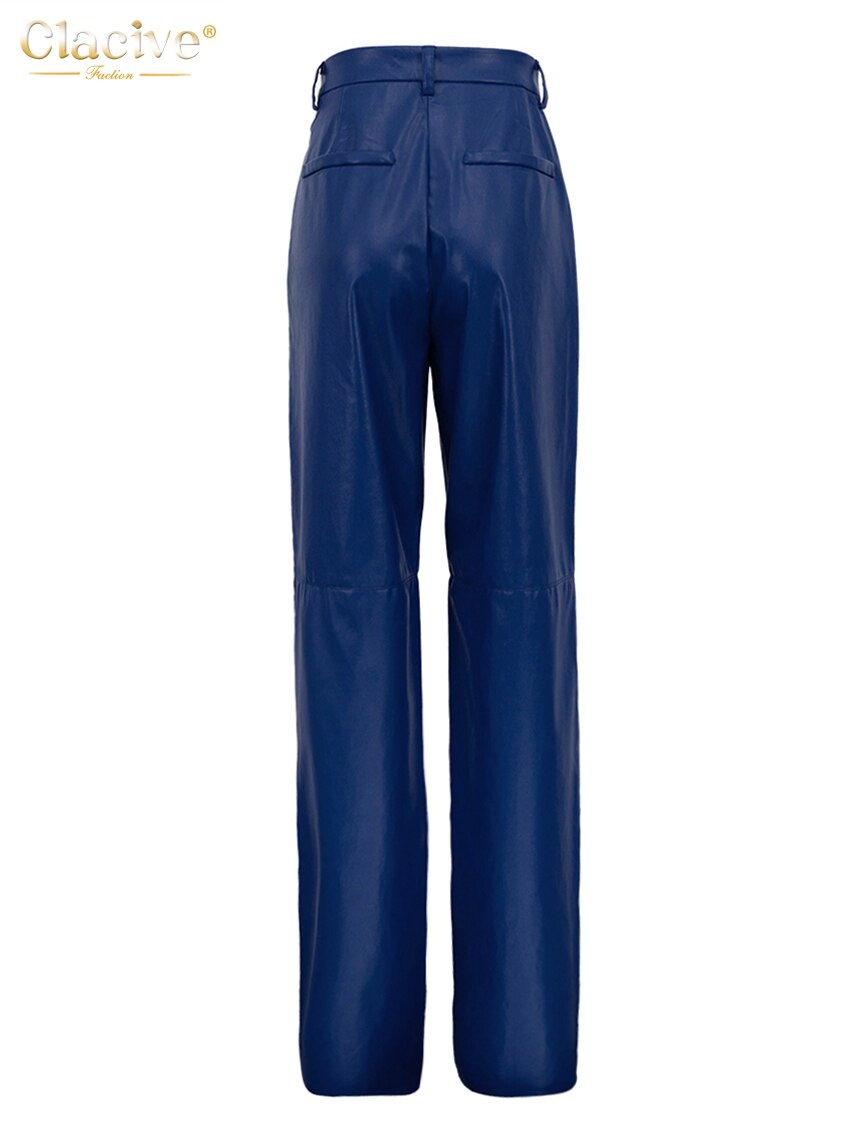 Clacive-pantalon-en-cuir-Pu-bleu-pour-femme-coupe-droite-Slim-taille-haute-Streetwear-v-tements