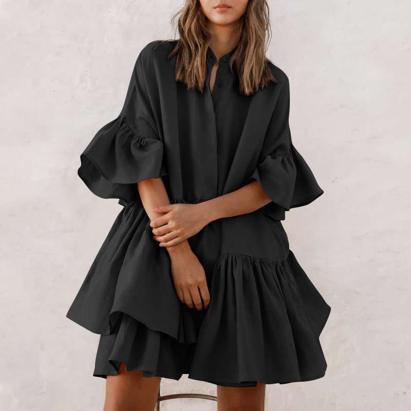 Celmia-Mini-robe-volants-pour-femmes-Sexy-col-rond-demi-manches-chemise-ample-pliss-e-couleur