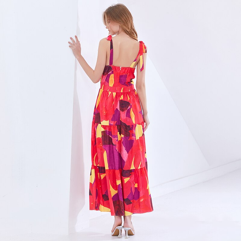 TWOTWINSTYLE-robe-avec-imprim-g-om-trique-pour-femmes-col-carr-sans-manches-taille-haute-mi