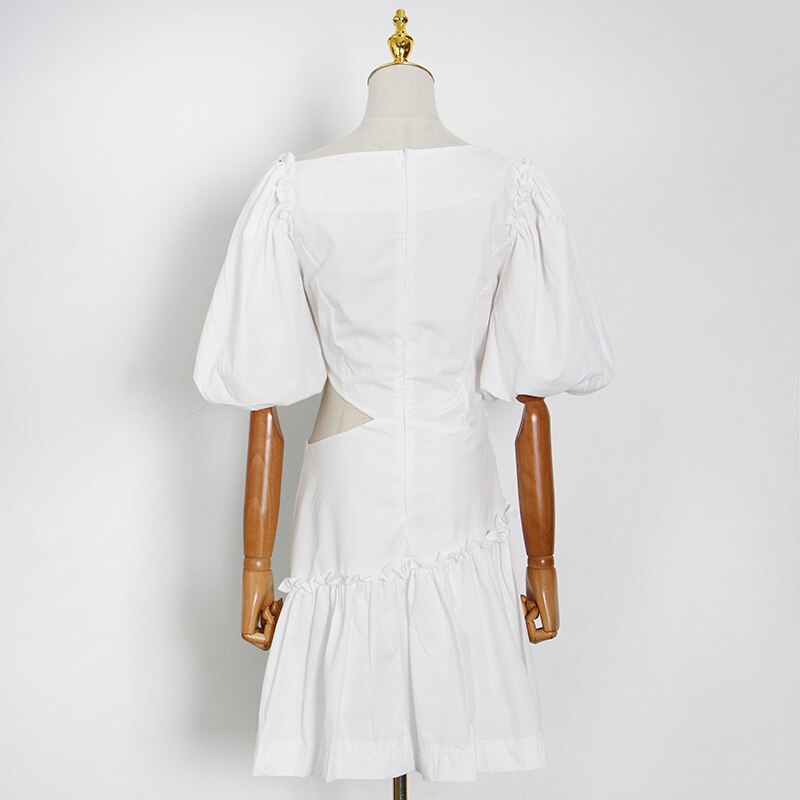 VGH-Mini-robes-jaunes-pour-femmes-col-inclin-demi-manches-taille-haute-ajour-nouvelle-mode-d