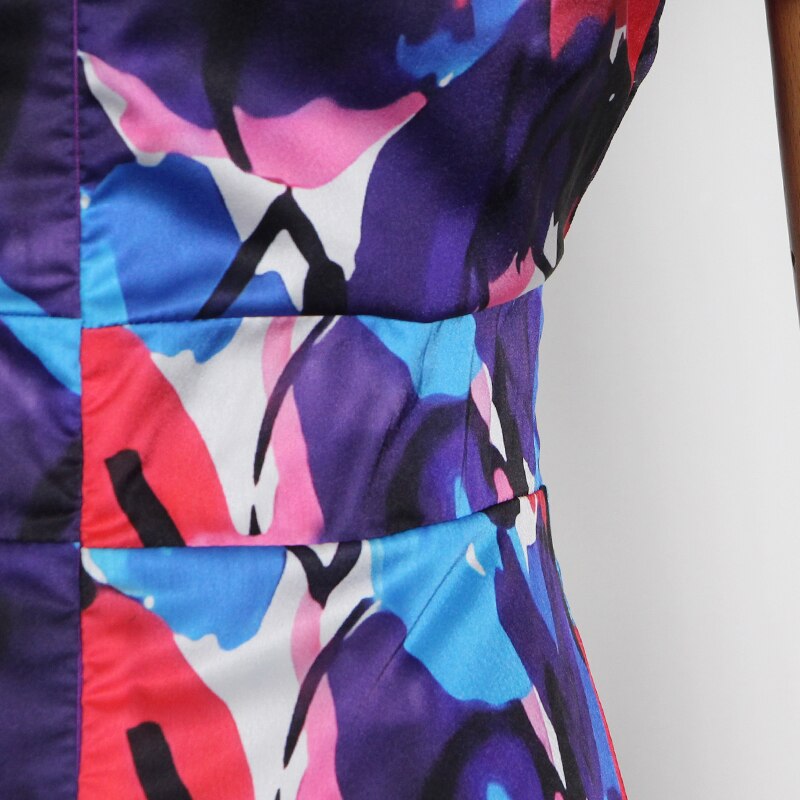 TWOTWINSTYLE-Impression-t-Frapp-Couleur-Robe-Pour-Les-Femmes-Col-Montant-Manches-Longues-Taille-Haute-Dos