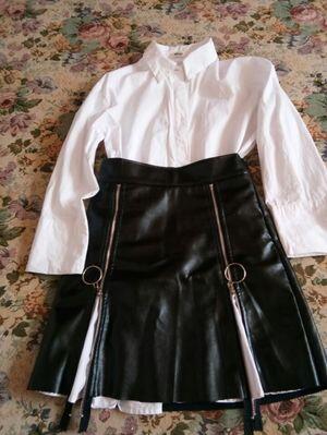 2018-Nouveau-Printemps-Automne-Femmes-Tournent-Vers-Le-Bas-Bande-T-shirt-robe-Zipper-Pu-Jupe