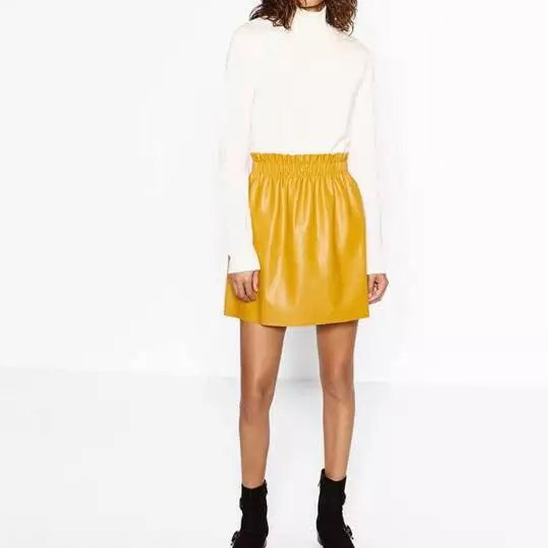 X103-automne-mode-femmes-solide-couleur-bref-match-tous-taille-lastique-pu-jupe-en-cuir-dames