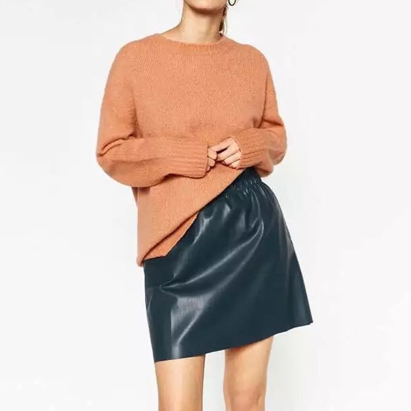 X103-automne-mode-femmes-solide-couleur-bref-match-tous-taille-lastique-pu-jupe-en-cuir-dames